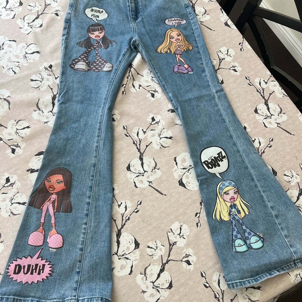 Dolls Kill Blue Denim Jeans with Cartoon Accents